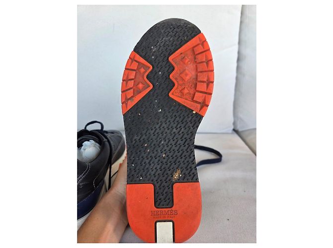 Hermès Trail Sneakers in pelle di vitello blu navy Arancione - vista 7