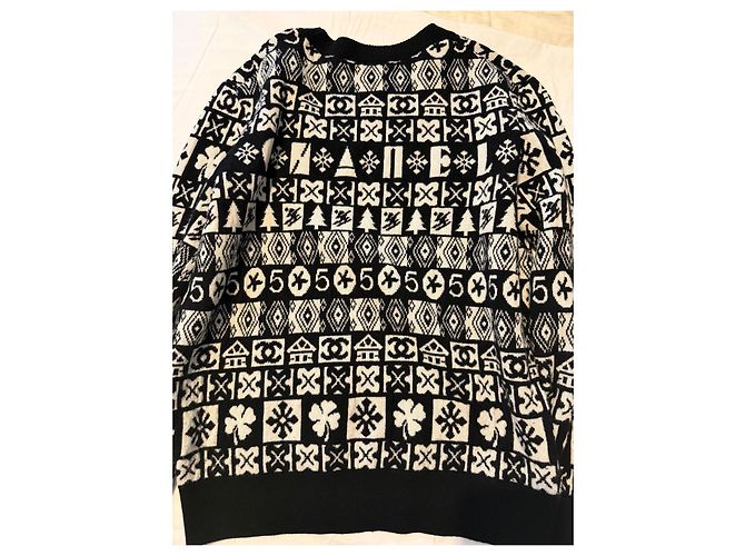 Pull Chanel en maille jacquard logo CC Noir Blanc - vue 2