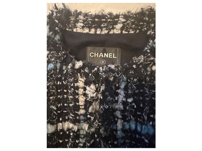 Jaqueta de tweed Chanel preto e branco Azul - vista 2