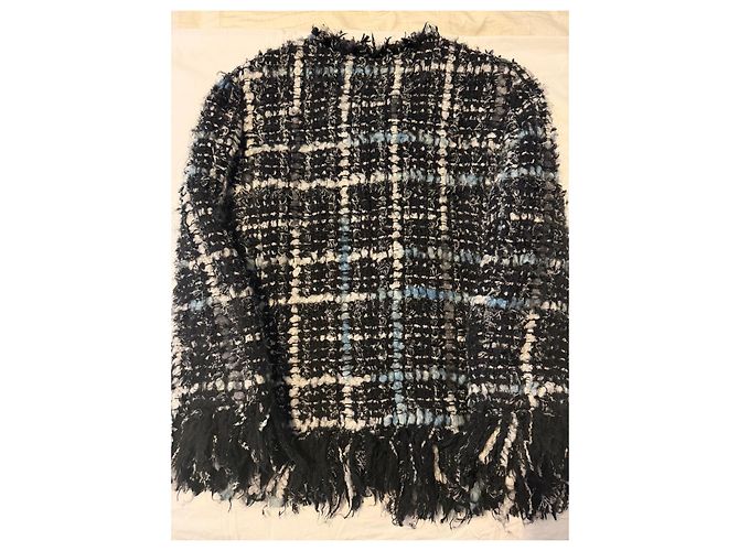 Jaqueta de tweed Chanel preto e branco Azul - vista 4