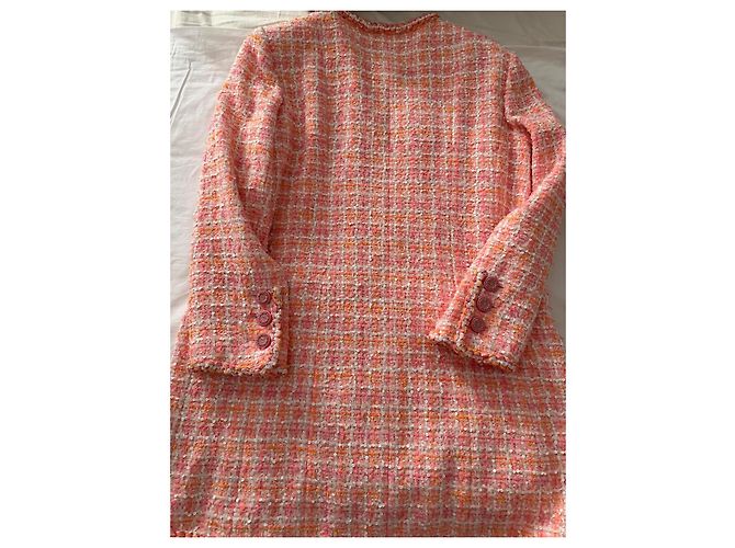 Giacca in tweed Chanel rosa e bianca con paillettes Bianco Arancione - vista 3