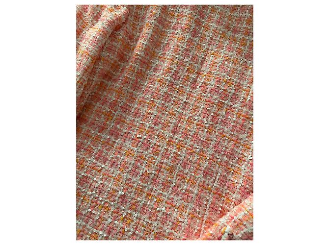 Giacca in tweed Chanel rosa e bianca con paillettes Bianco Arancione - vista 5