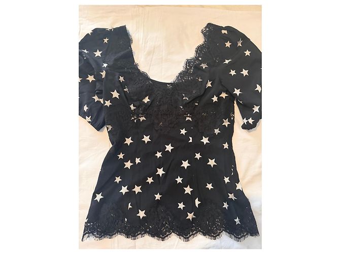 Dolce & Gabbana Viscose-Top Schwarz mit Sternenmuster Weiß - Ansicht 2