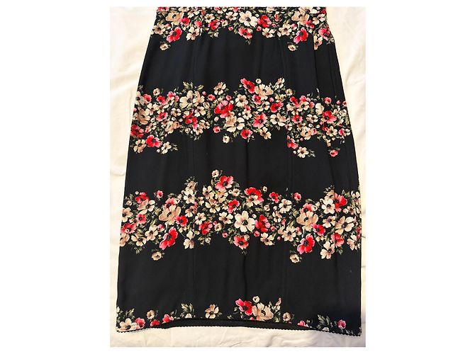 Dolce & Gabbana Seiden-Midikleid mit Blumenprint Schwarz Rot Mehrfarben - vista 2