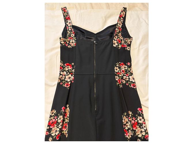 Dolce & Gabbana Seiden-Midikleid mit Blumenprint Schwarz Rot Mehrfarben - vista 3