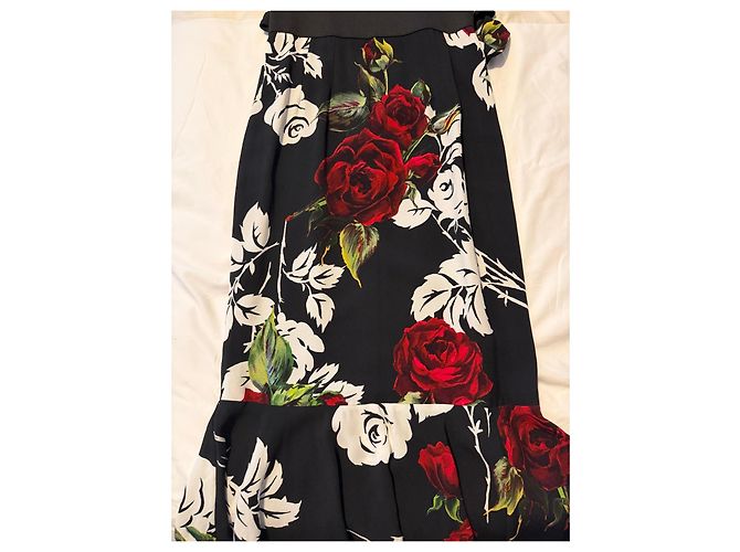 Vestido midi de seda Dolce & Gabbana estampado floral Negro Blanco Roja - vista 2