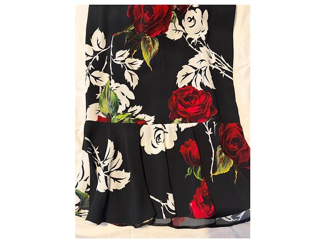 Vestido midi de seda Dolce & Gabbana estampado floral Negro Blanco Roja - vista 3