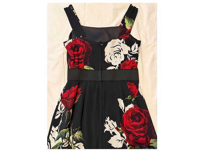 Vestido midi de seda Dolce & Gabbana estampado floral Negro Blanco Roja - vista 4