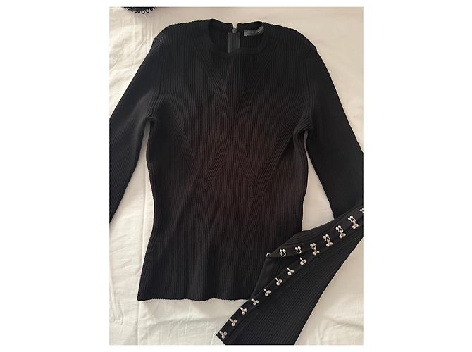 Alexander McQueen Pulôver de lã canelada preto com fechos prateados - vista 2