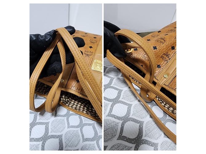 MCM Visetos Medium Liz Reversible Shopper Tote Cognac Marrone - vista 7