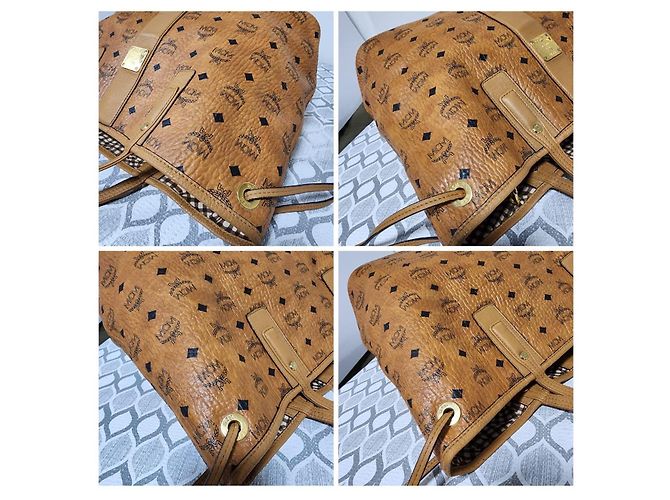 MCM Visetos Medium Liz Reversible Shopper Tote Cognac Marrone - vista 8