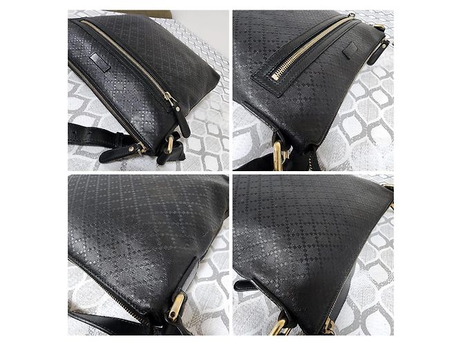 GUCCI Bolsa Messenger Plana Média Guccissima Signature Preta Preto - vista 14