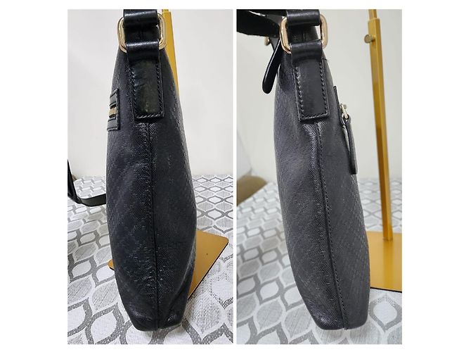 GUCCI Bolsa Messenger Plana Média Guccissima Signature Preta Preto - vista 4