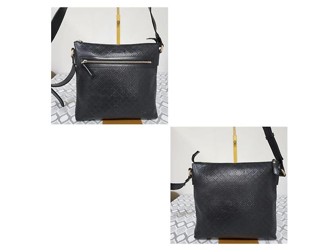 GUCCI Bolsa Messenger Plana Média Guccissima Signature Preta Preto - vista 5