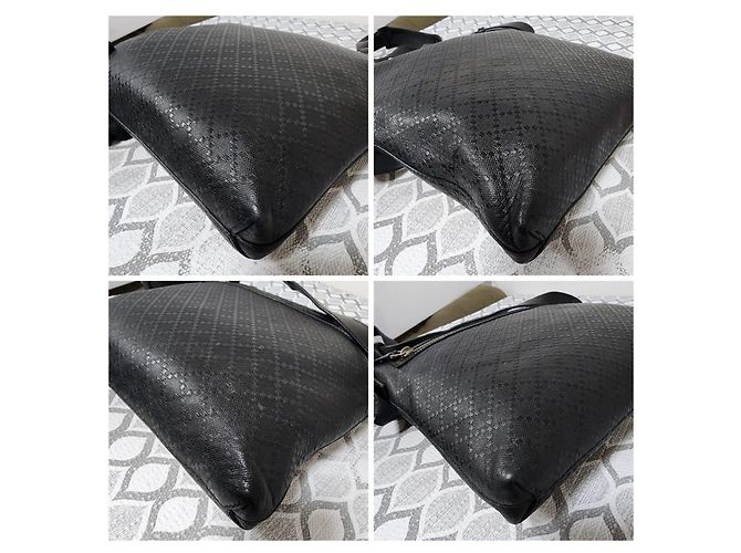 GUCCI Bolsa Messenger Plana Média Guccissima Signature Preta Preto - vista 9