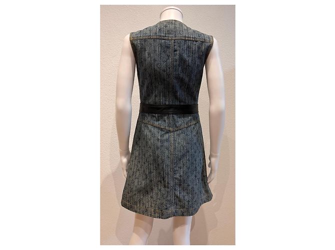 Louis Vuitton Monogram Denim Kleid mit Ledergürtel Blau Monogramm - Ansicht 2