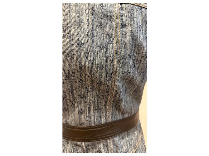 Louis Vuitton Monogram Denim Kleid mit Ledergürtel Blau Monogramm - Ansicht 6