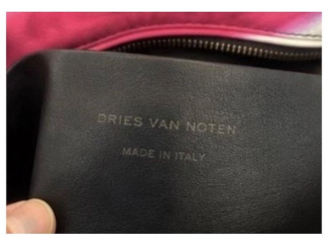 Dries Van Noten Mehrfarbige Leder-Schultertasche Schwarz Pink Weiß Orange - Ansicht 8