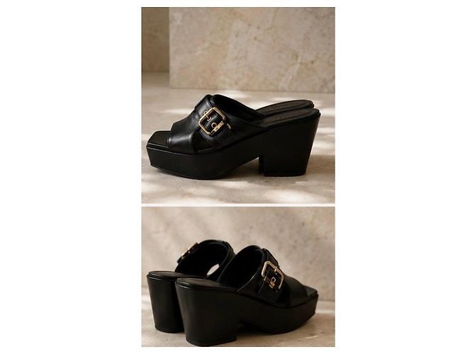 By Far Mule con zeppa in pelle Nero - vista 3