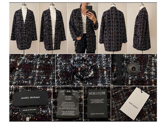 Giacca in tweed Isabel Marant Marrone Bianco Blu scuro - vista 3