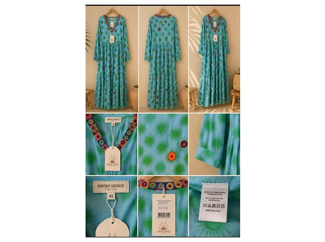 Autre Marque Emporio Sireneuse Langes Caftan-Kleid Blau Grün - Ansicht 2