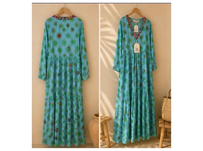 Autre Marque Emporio Sireneuse Langes Caftan-Kleid Blau Grün - Ansicht 3