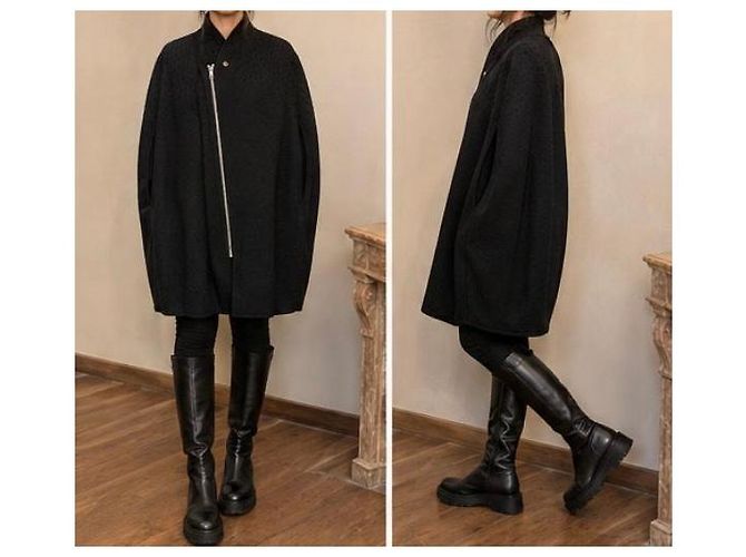 Rick Owens Lilies Giacca Cape Nera Nero - vista 6