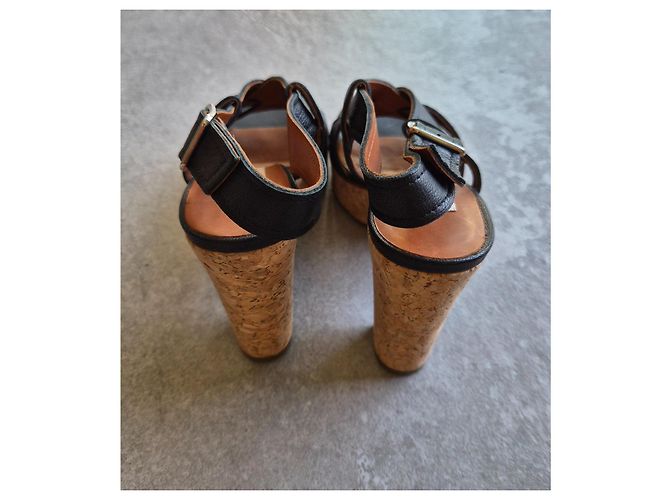 Sandali con zeppa Lanvin in pelle nera e sughero Nero - vista 13