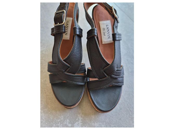 Sandali con zeppa Lanvin in pelle nera e sughero Nero - vista 8
