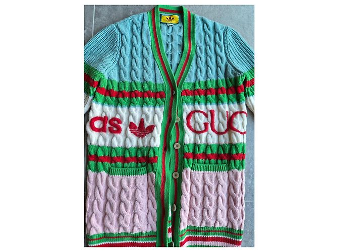 Langer Strickcardigan Gucci x Adidas Pink Weiß Rot Blau Mehrfarben Grün - Ansicht 2