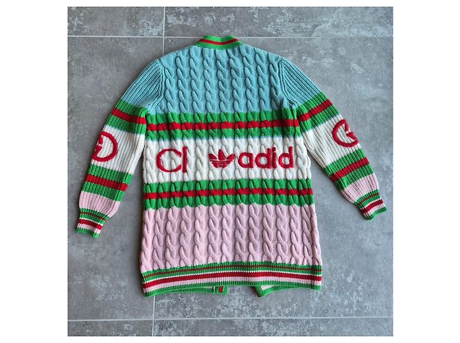 Langer Strickcardigan Gucci x Adidas Pink Weiß Rot Blau Mehrfarben Grün - Ansicht 8