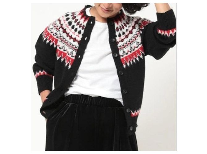 Autre Marque Freada Nordische Wollstrickjacke Schwarz - Ansicht 3