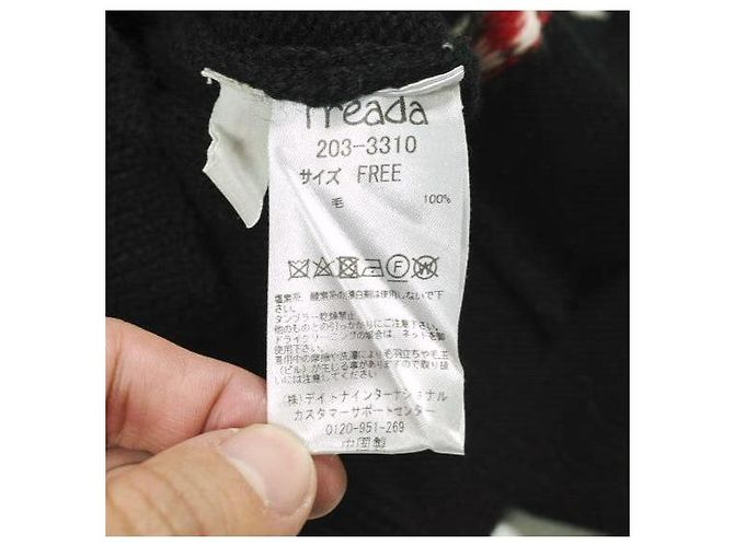 Autre Marque Freada Nordische Wollstrickjacke Schwarz - Ansicht 8