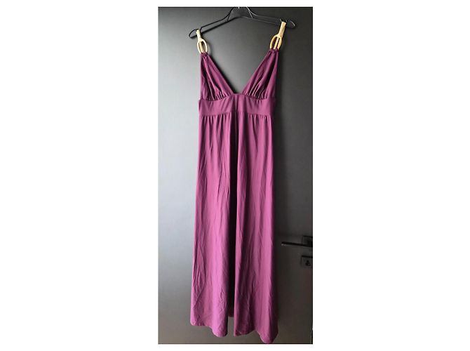 Autre Marque Calarend langes Kleid in Pflaumenfarbe mit Goldringen - Ansicht 2