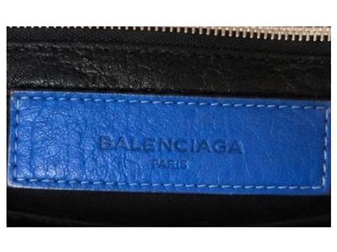 Borsa tote Balenciaga in pelle a righe Nero Bianco Blu - vista 2