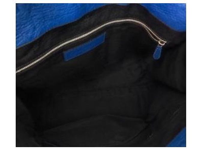 Borsa tote Balenciaga in pelle a righe Nero Bianco Blu - vista 5