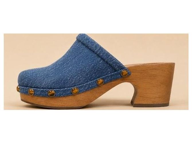Chloé Chloe Denim-Clogs mit Holzabsatz Blau - Ansicht 2