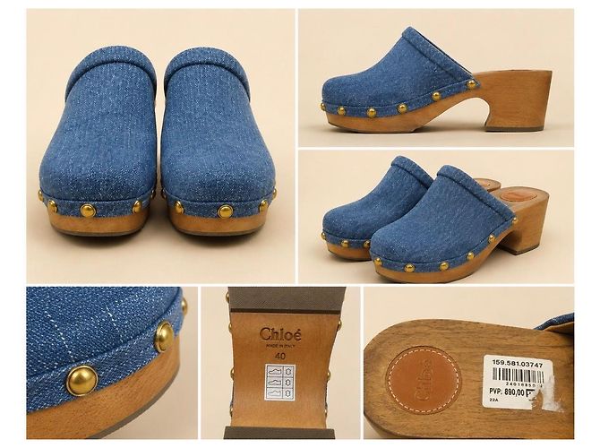 Chloé Chloe Denim-Clogs mit Holzabsatz Blau - Ansicht 7