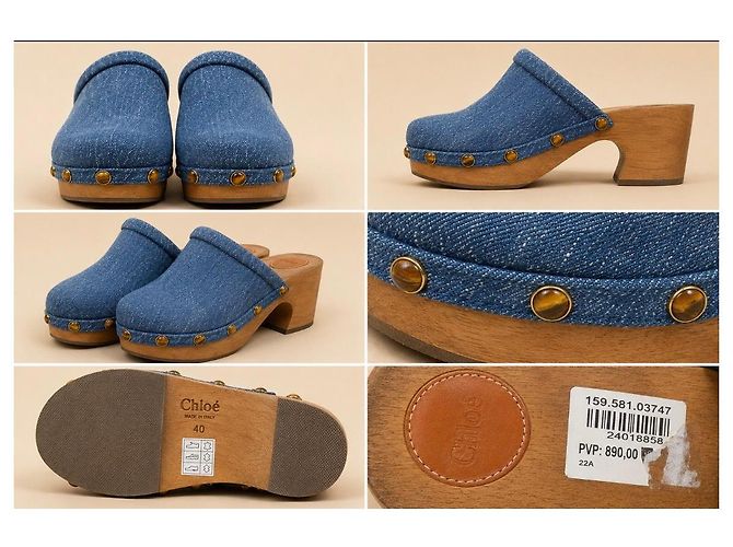 Chloé Chloe Denim-Clogs mit Holzabsatz Blau - Ansicht 8
