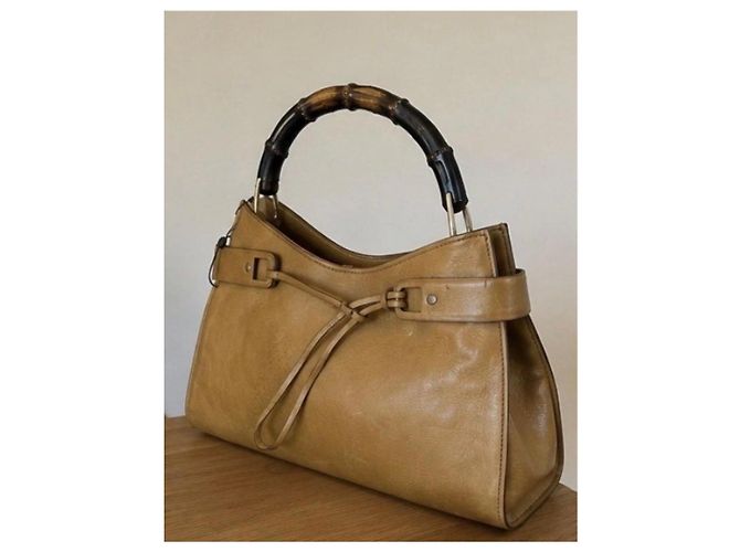 Bamboo Bolsa de couro com alça de bambu Gucci Marrom Camelo - vista 2