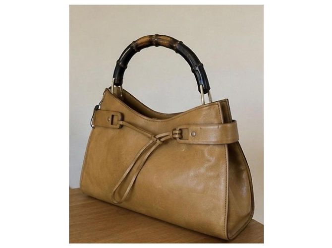 Bamboo Bolsa de couro com alça de bambu Gucci Marrom Camelo - vista 3