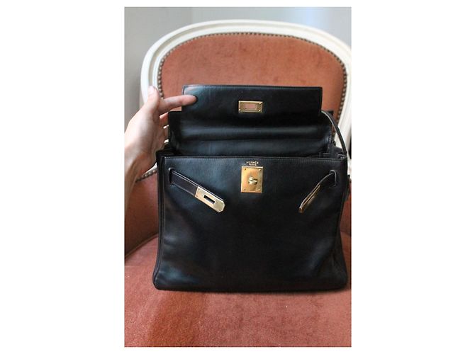 Hermès Kelly 28 Borsa Pelle Box Nera Nero - vista 12