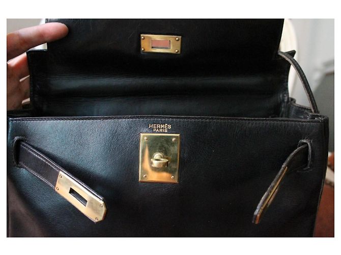 Hermès Kelly 28 Borsa Pelle Box Nera Nero - vista 13