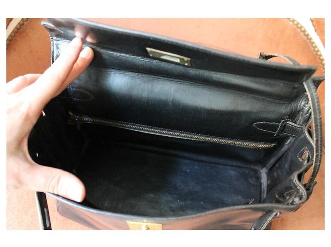 Hermès Kelly 28 Borsa Pelle Box Nera Nero - vista 14