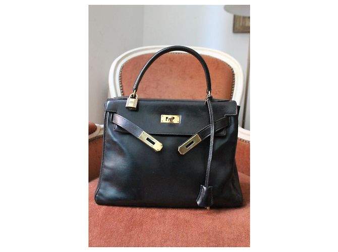 Hermès Kelly 28 Borsa Pelle Box Nera Nero - vista 8