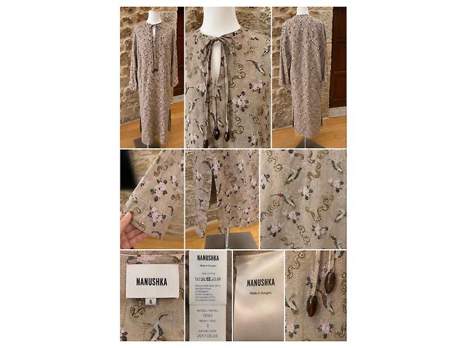 Vestido de algodón estampado "Godi" Nanushka Castaño Rosa Blanco Beige Verde - vista 3