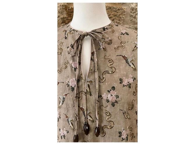 Vestido de algodón estampado "Godi" Nanushka Castaño Rosa Blanco Beige Verde - vista 9