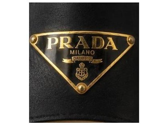 Zoccoli in legno e pelle nera Prada Nero - vista 6