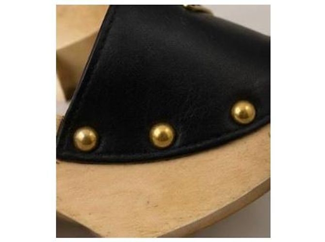 Zoccoli in legno e pelle nera Prada Nero - vista 7