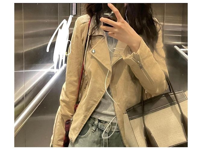 Mac Douglas Wildleder Bikerjacke Beige - Ansicht 3